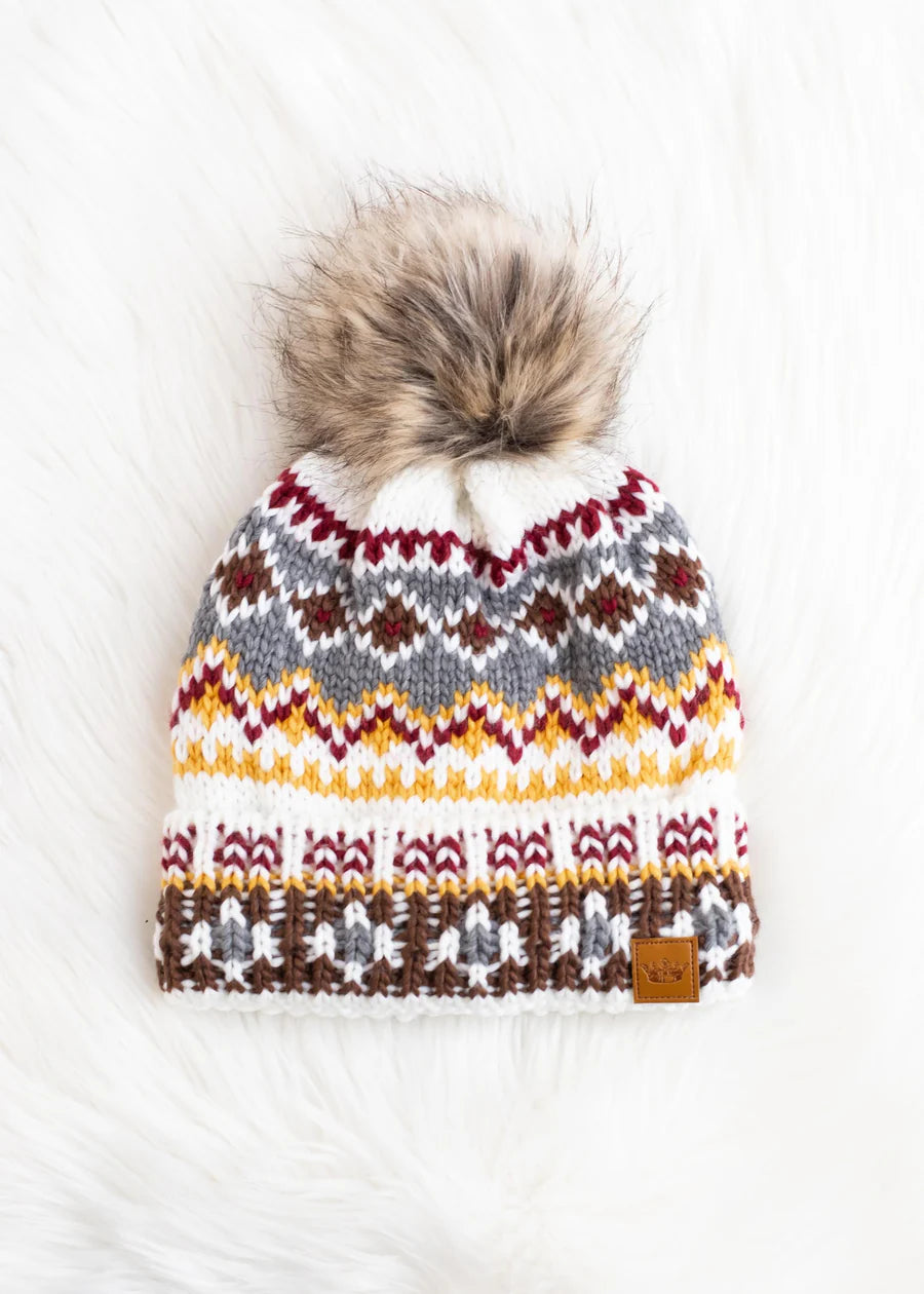 Minnesota Maroon, White & Gold POM Beanie Hat