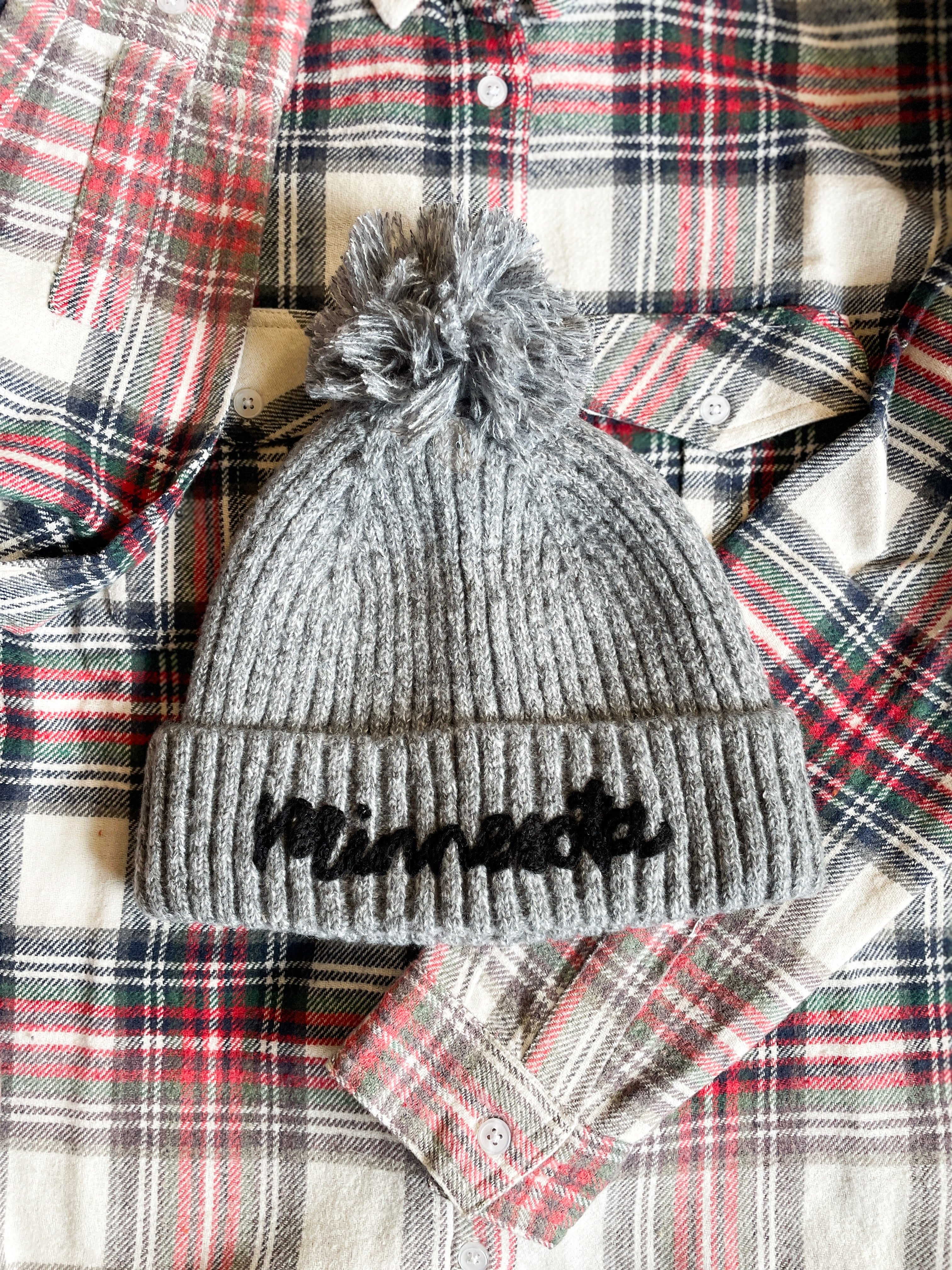 Minnesota Rope Text POM Beanie