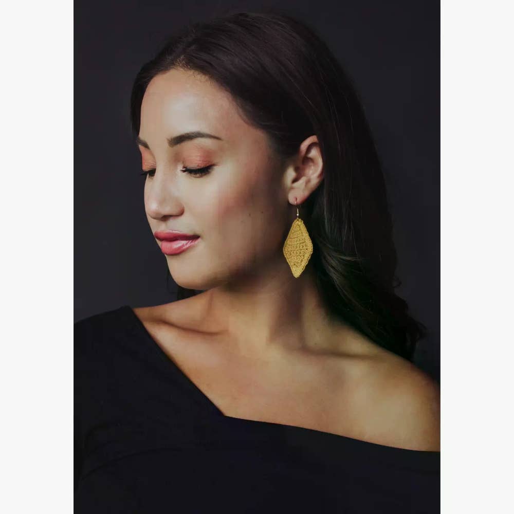 Mustard Diamond Crochet Earrings