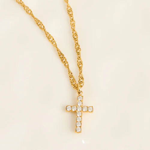Narelle Waterproof Dainty Pave Cross Charm Necklace