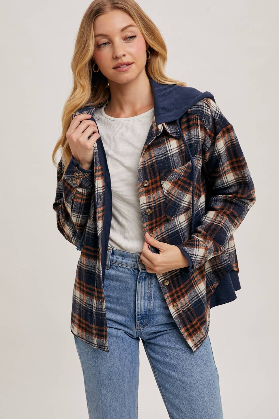 Navy Flannel Hooded Jacket