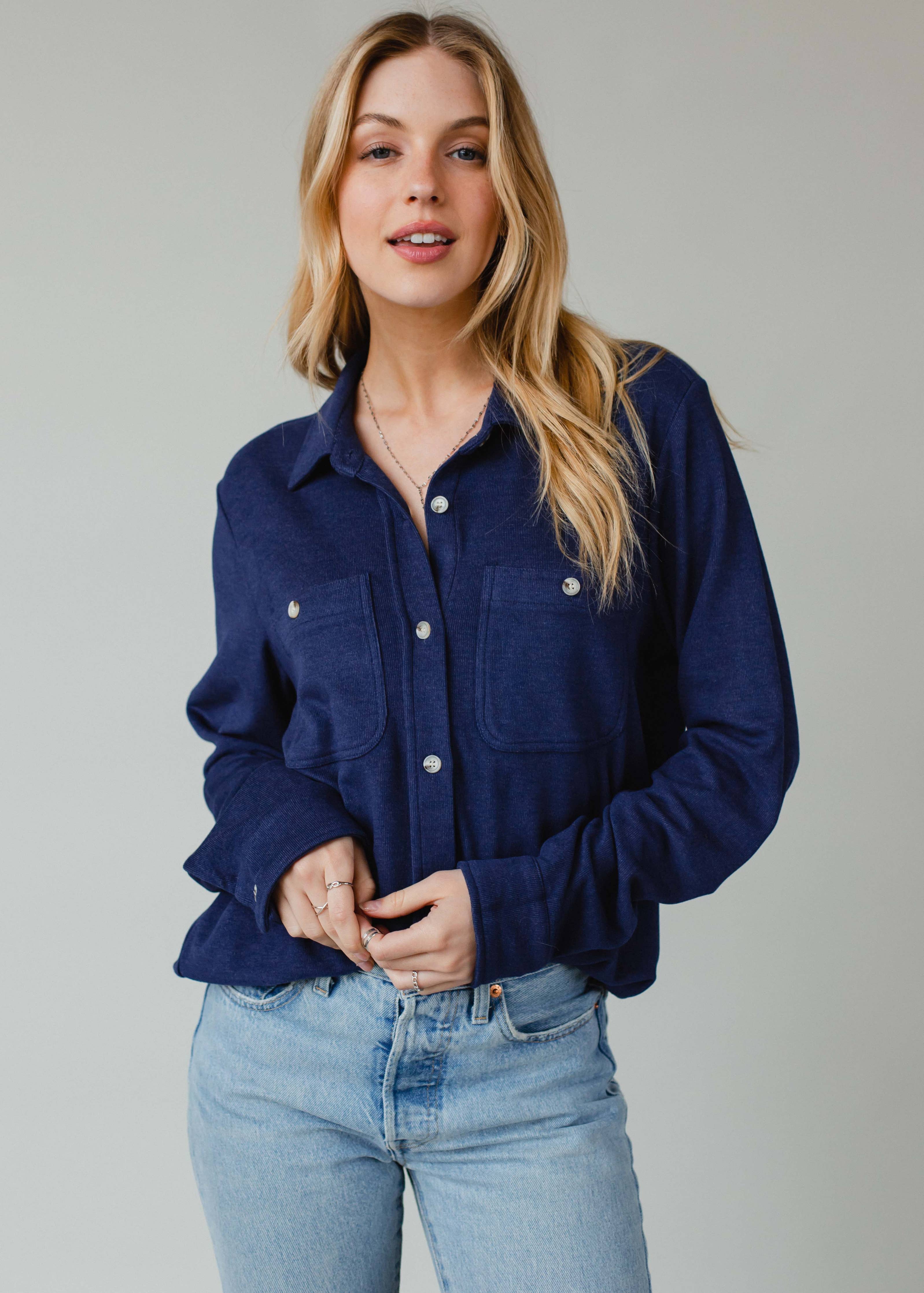 Navy Super Soft Button Up Shirt