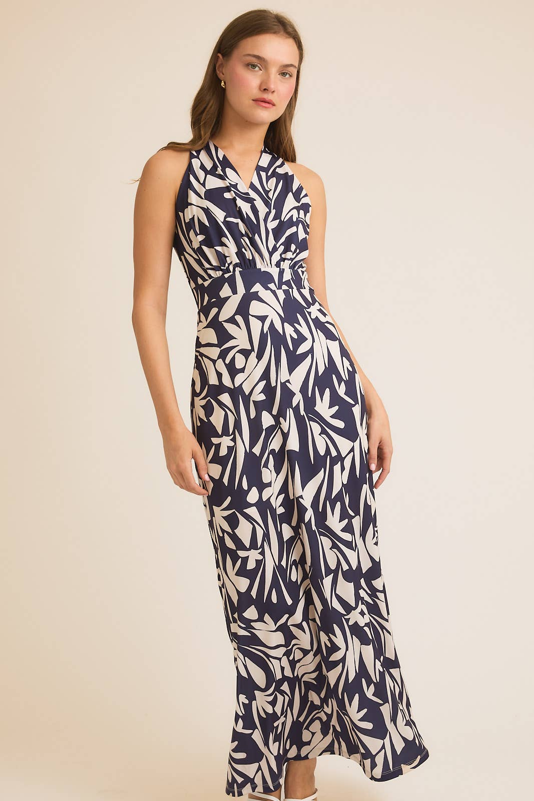 Navy Surplice Floral Maxi Dress