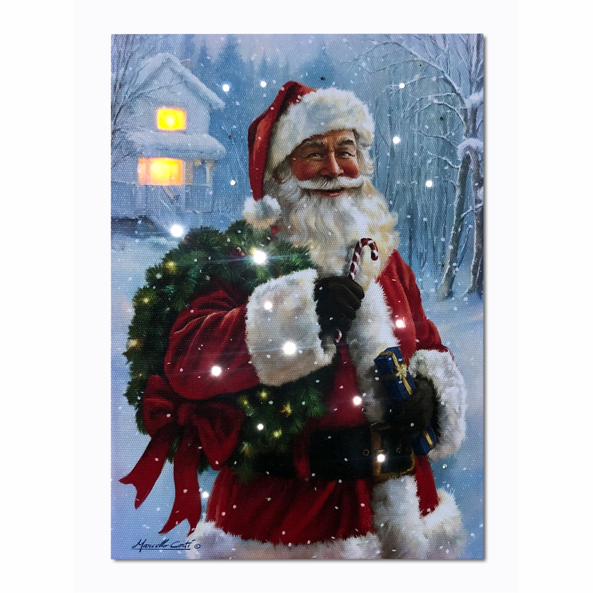 LED Santa w/Wreath Canvas Print