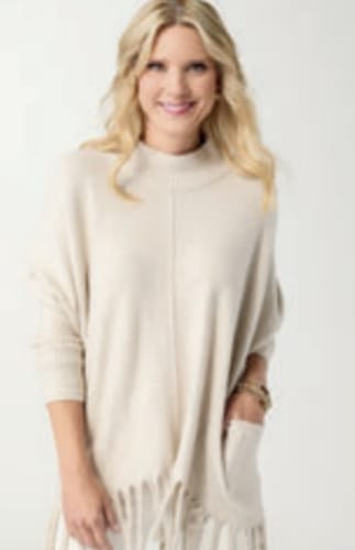 Oatmeal Heavenly-Luxe Flowy Mock Neck Fringe Sweater