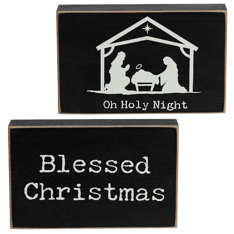 Oh Holy Night Nativity Rectangle Wooden Block