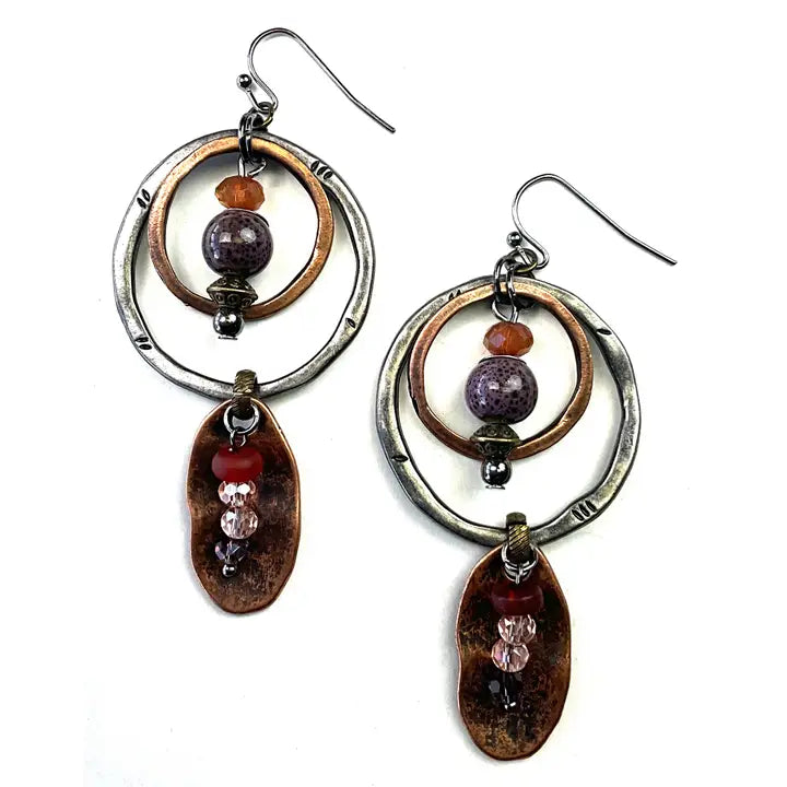 Oval Hoop & Dangle Bead Mix Earrings