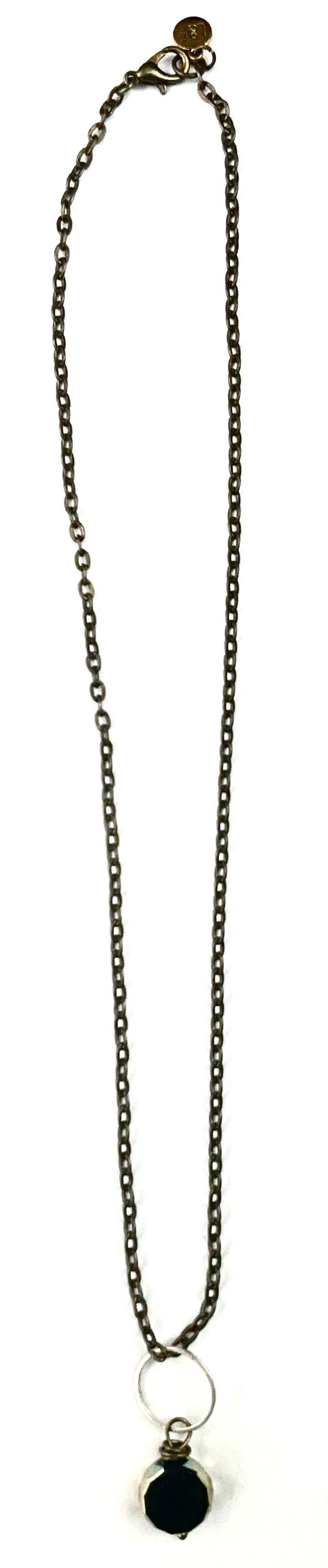 Simple Ring & Black Glass Pendant Necklace