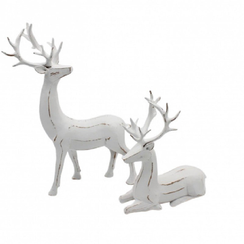 Set of 2 White Resin Deer - TS