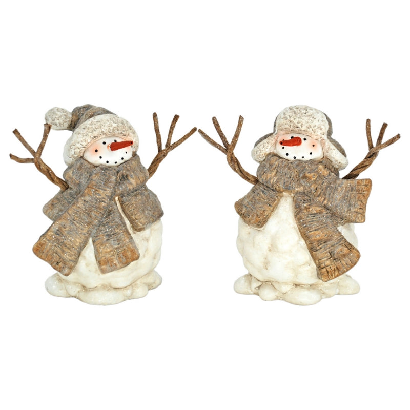 2 Asst Golden Winter Resin Snowmen