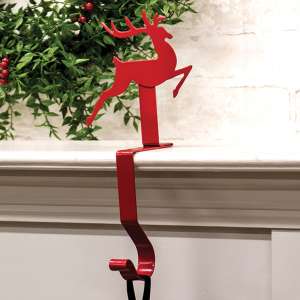 Red Metal Reindeer Stocking Hanger