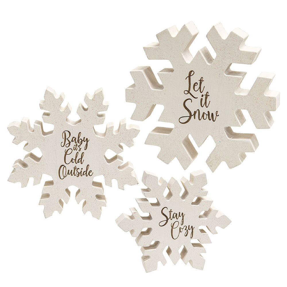 Reversible Stay Cozy Chunky Glitter Snowflake Sitters