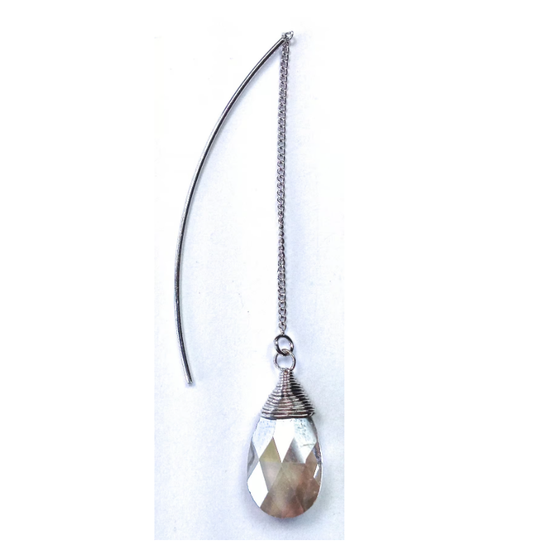 Glass Teardrop Threader Earring