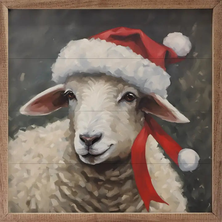 Santa Sheep with Hat Sign 4x4