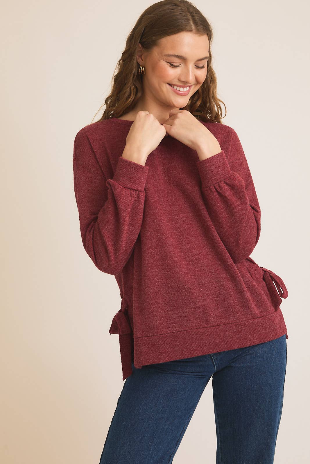 Side Ribbon Burgundy Top