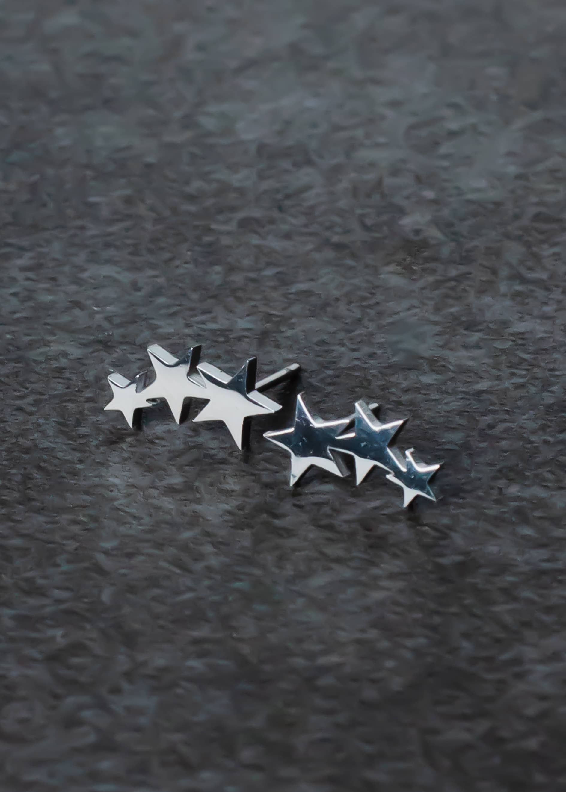 Silver Triple Star Stud Earrings