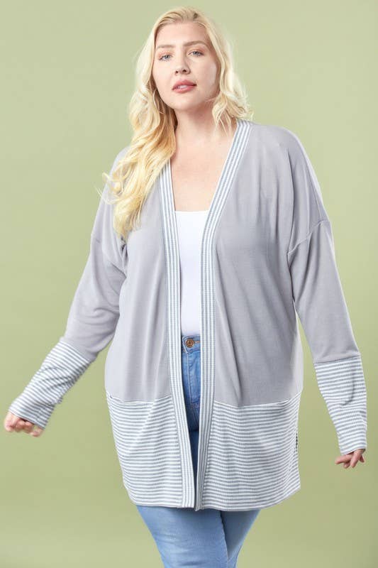 Striped Contrast Open Cardigan