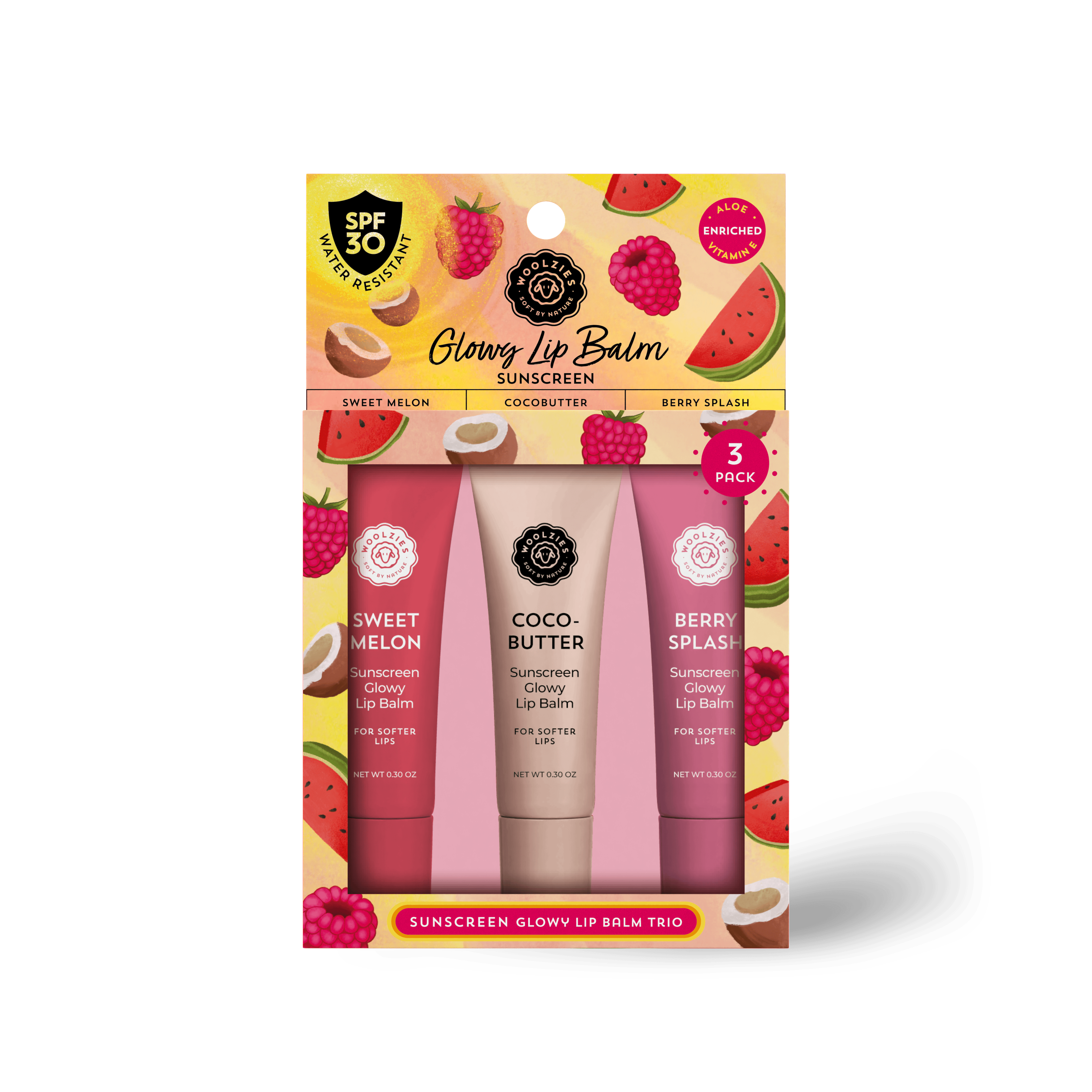 Woolzies Sunscreen Glowy Lip Balm Trio – SPF 30