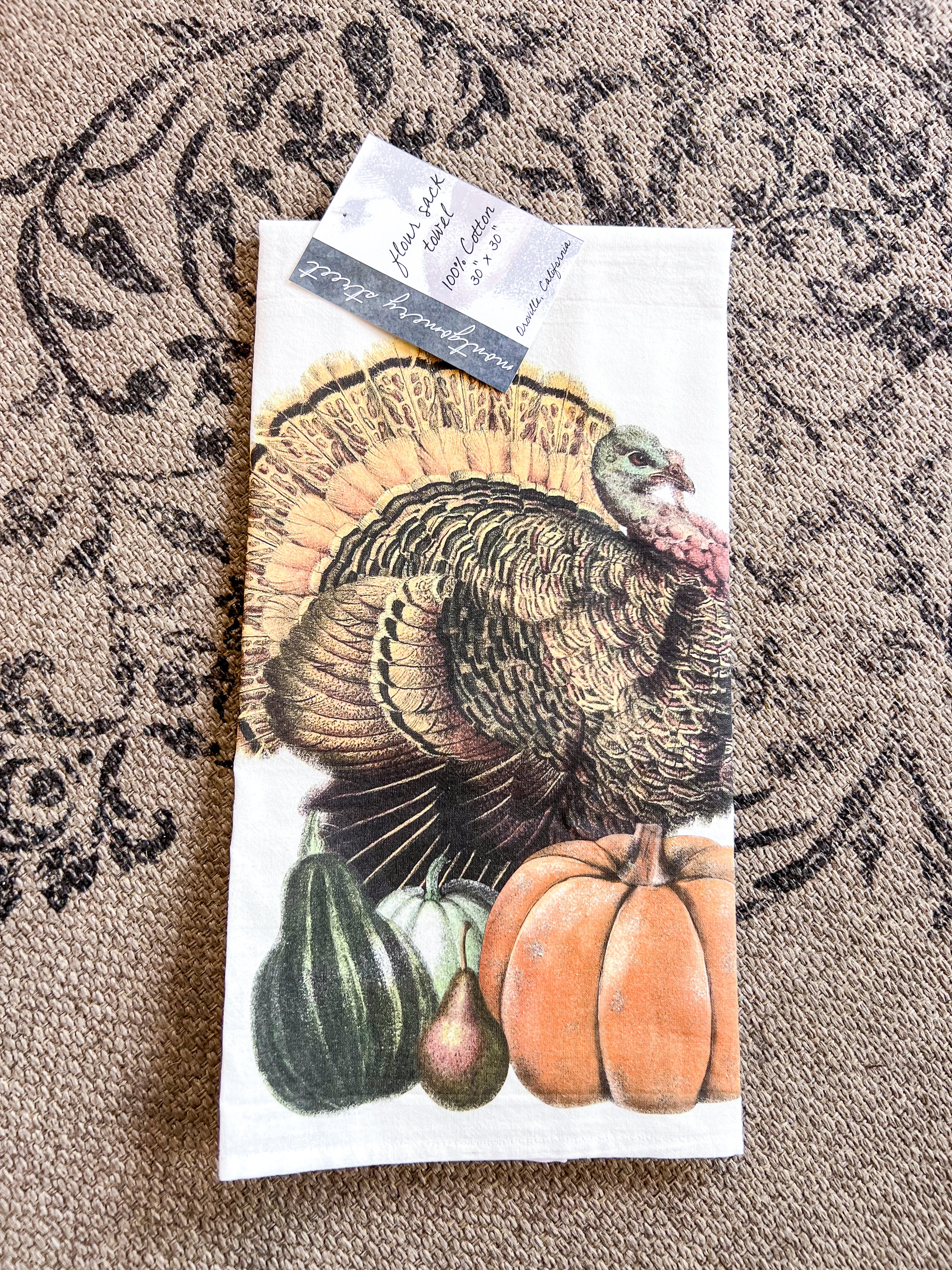 Thanksgiving Turkey & Pumpkins Tea Towel