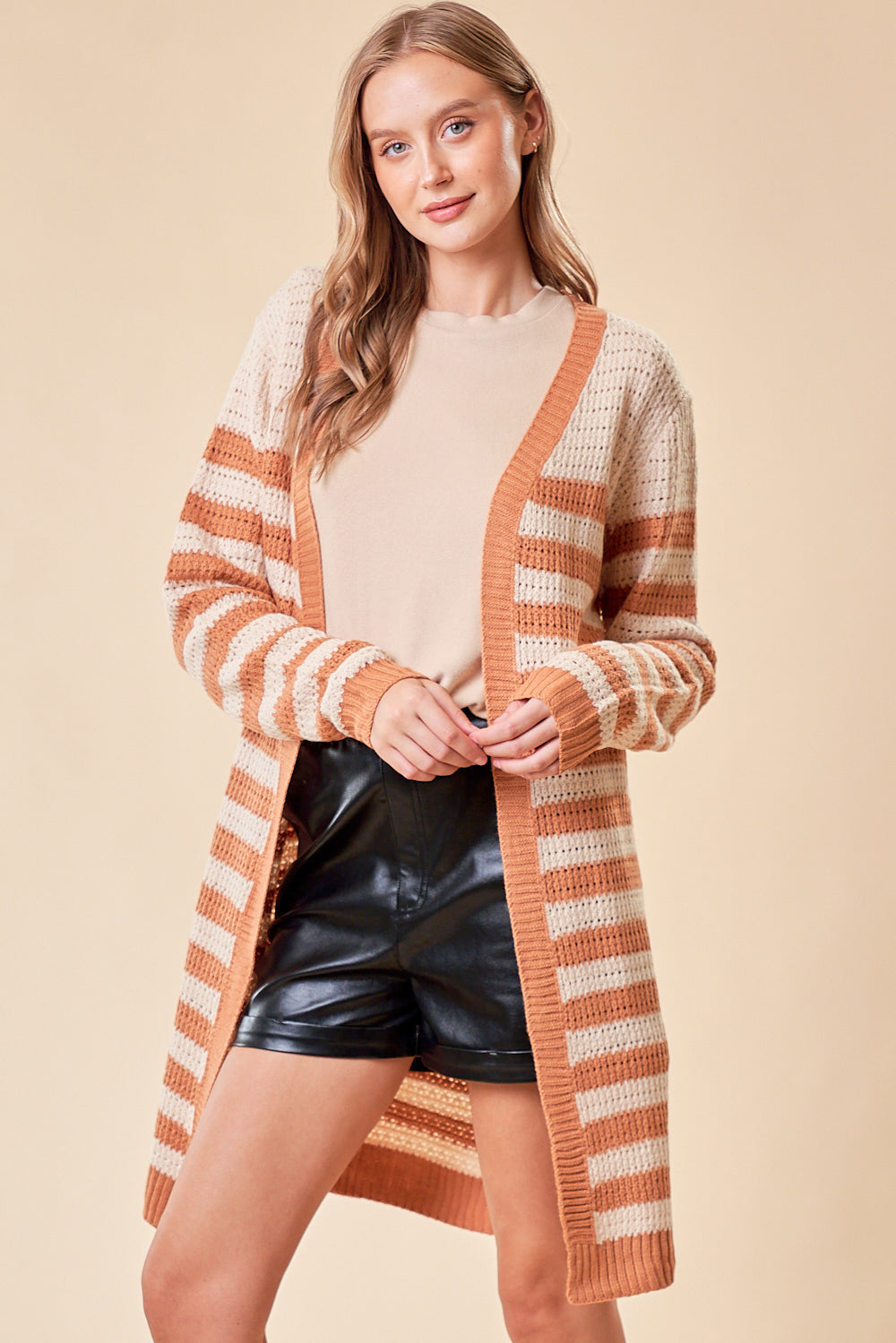 Toffee Striped Box Cardigan