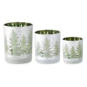 Tree Shillouette Frosted Glass Candle Holders