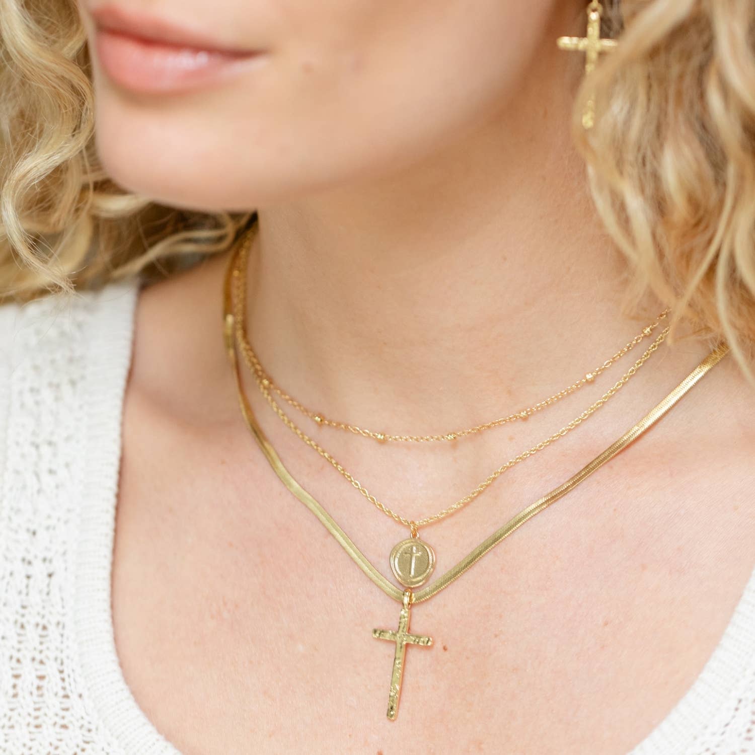 Triple Cross Stacked Necklace