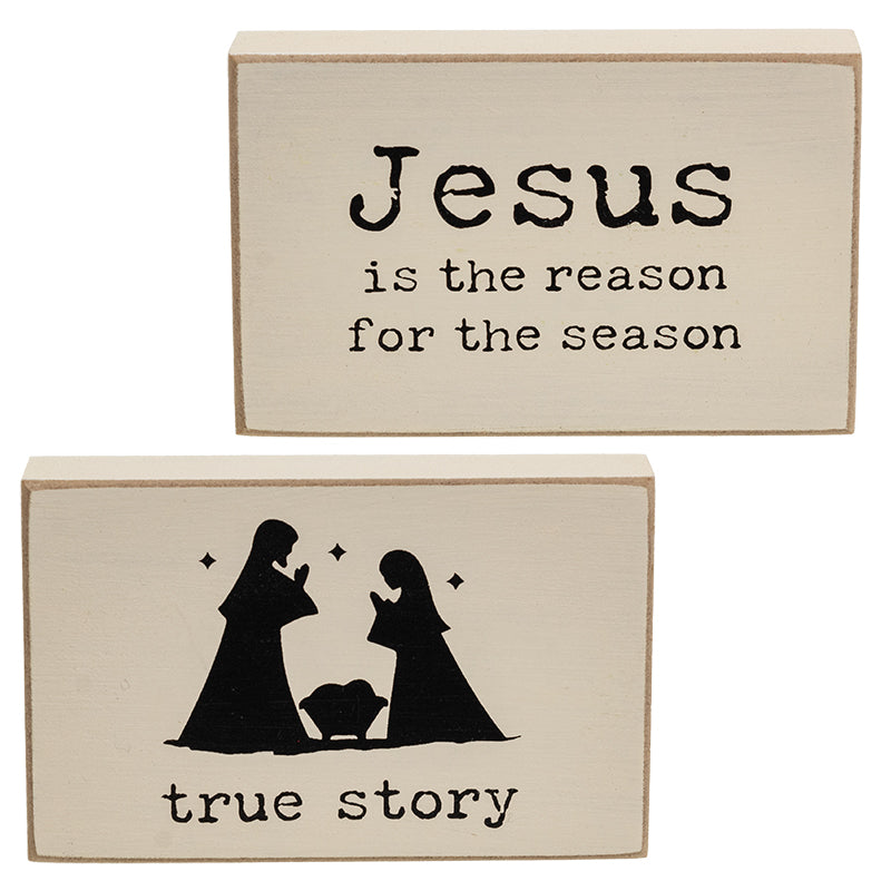 True Story Nativity Rectangle Wooden Block