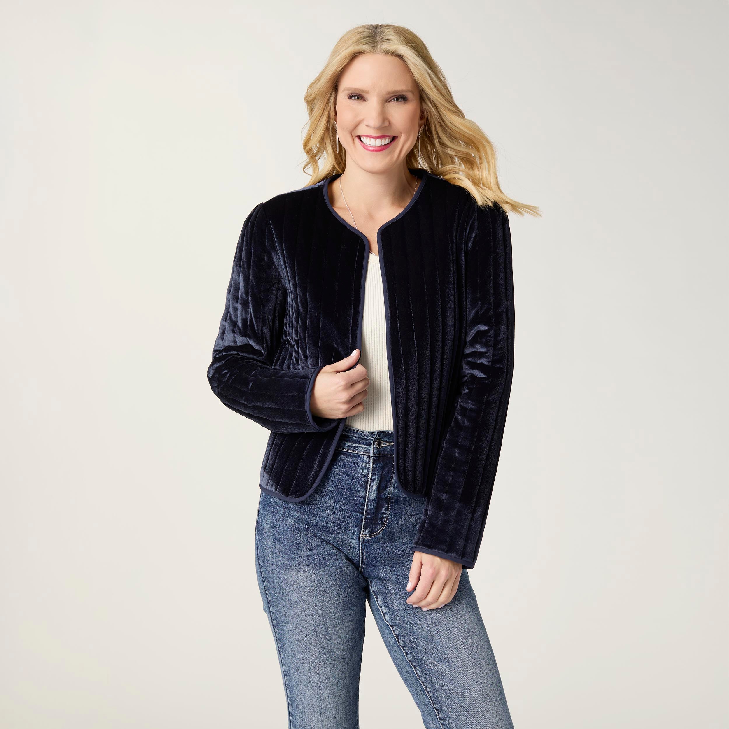 Vanessa Navy Quilted Velour Jacket