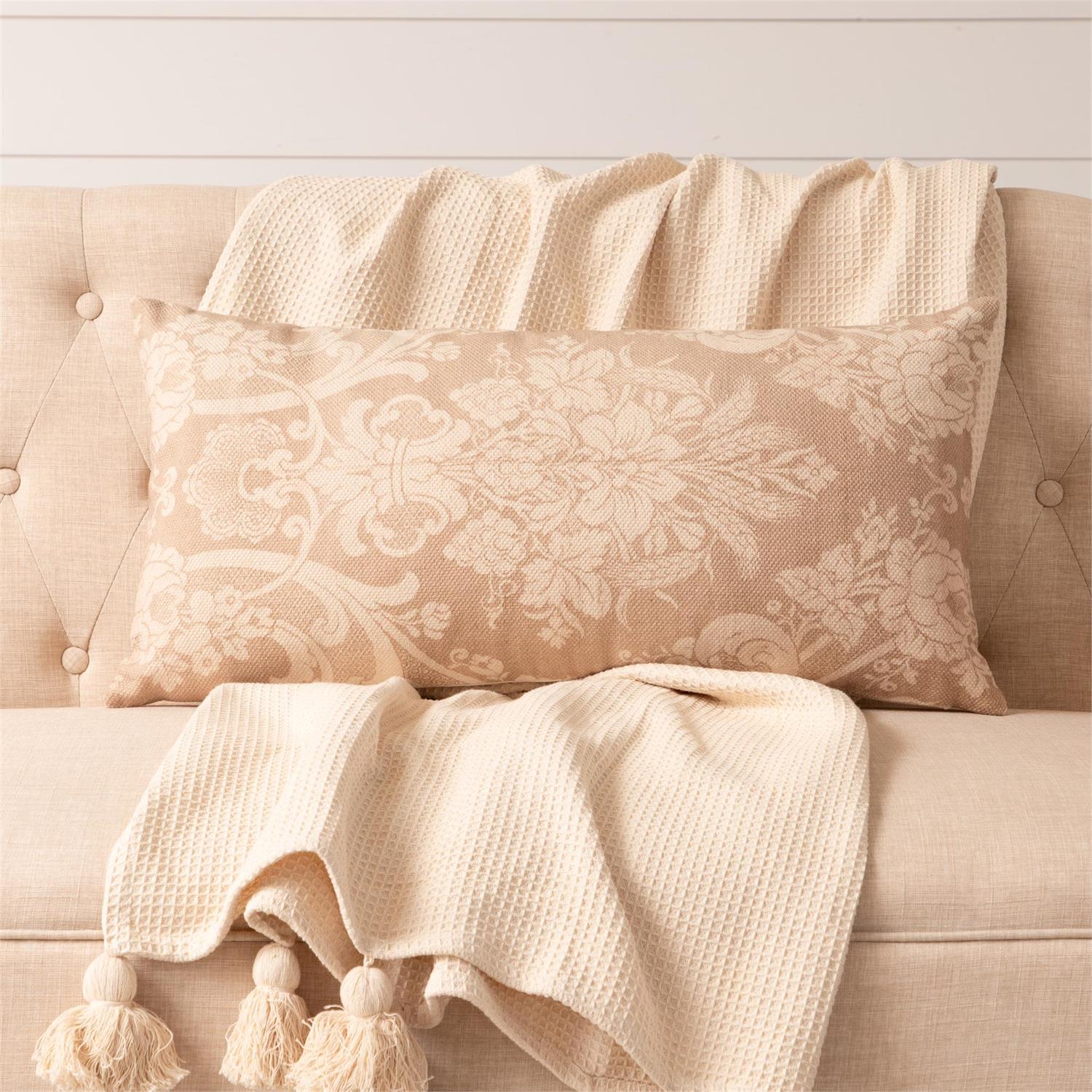 Vintage Inspired Taupe Lumbar Pillow