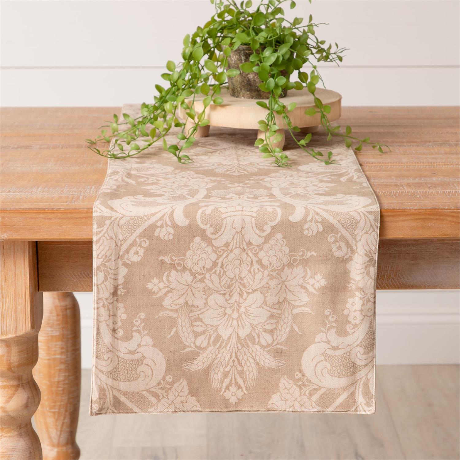 Vintage Taupe Table Runner - 54 in