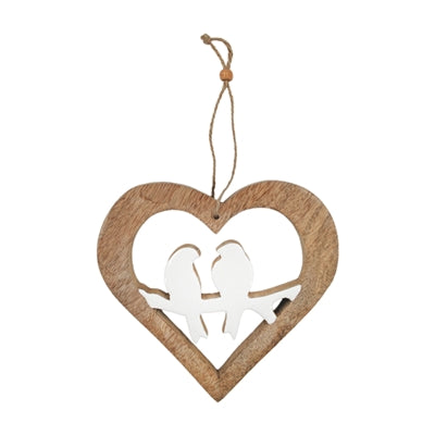 Wooden Heart and Bird Cutout Hanger