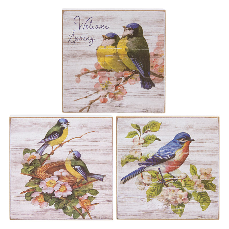 Welcome Spring Bluebird Square Block