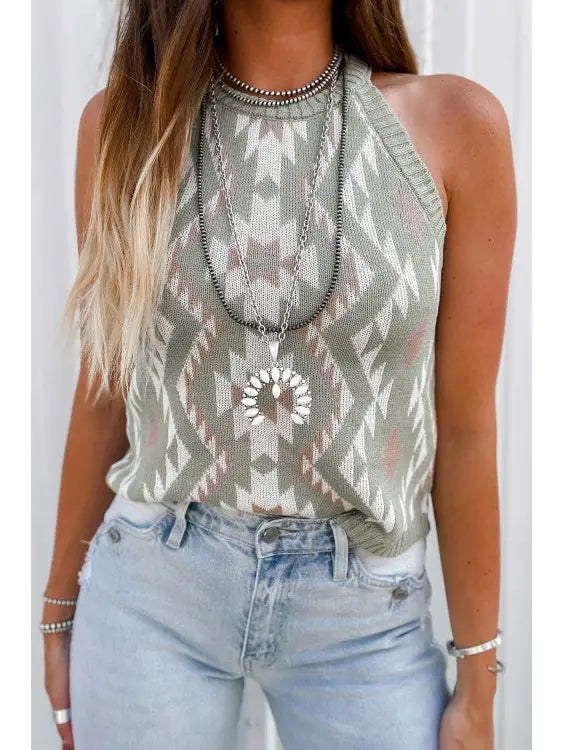 Western Tribal Aztec Pattern Knit Sweater Tank