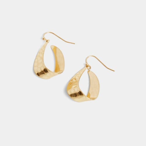 Whispers Gold Flat Hammered Teardrop Earrings