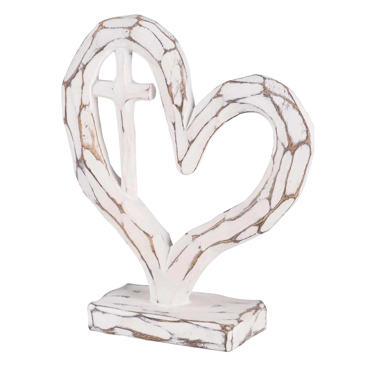 White Tabletop Heart with Cross