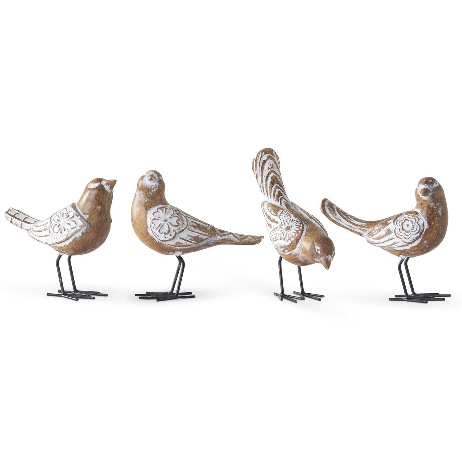 Whitewashed Resin Birds with Metal Legs