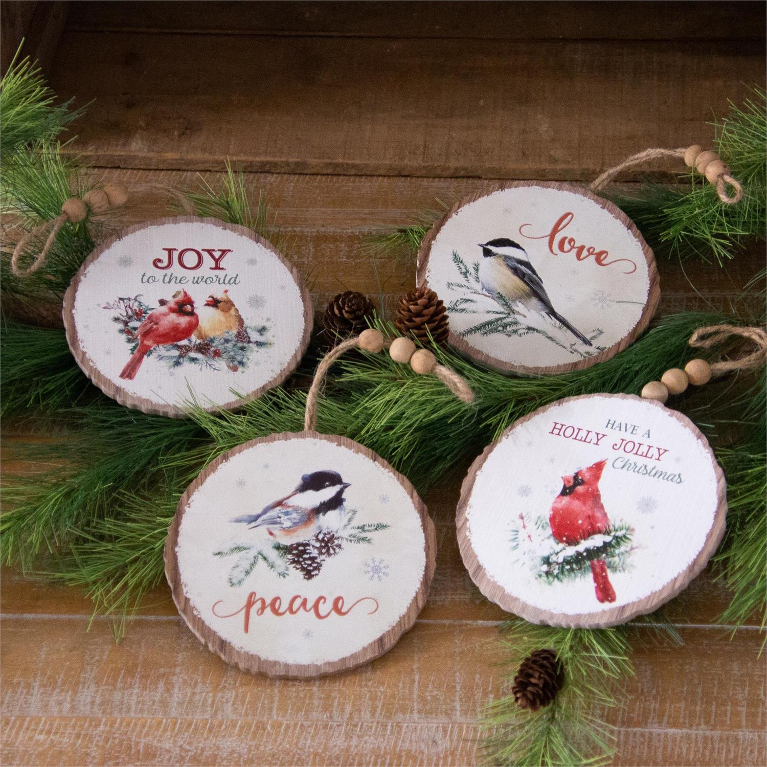 Winter Birds Round Wood Slice Ornament