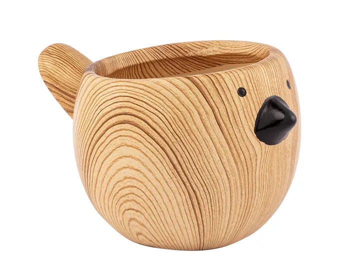 Small Wood Grain Bird Planter Light Brown