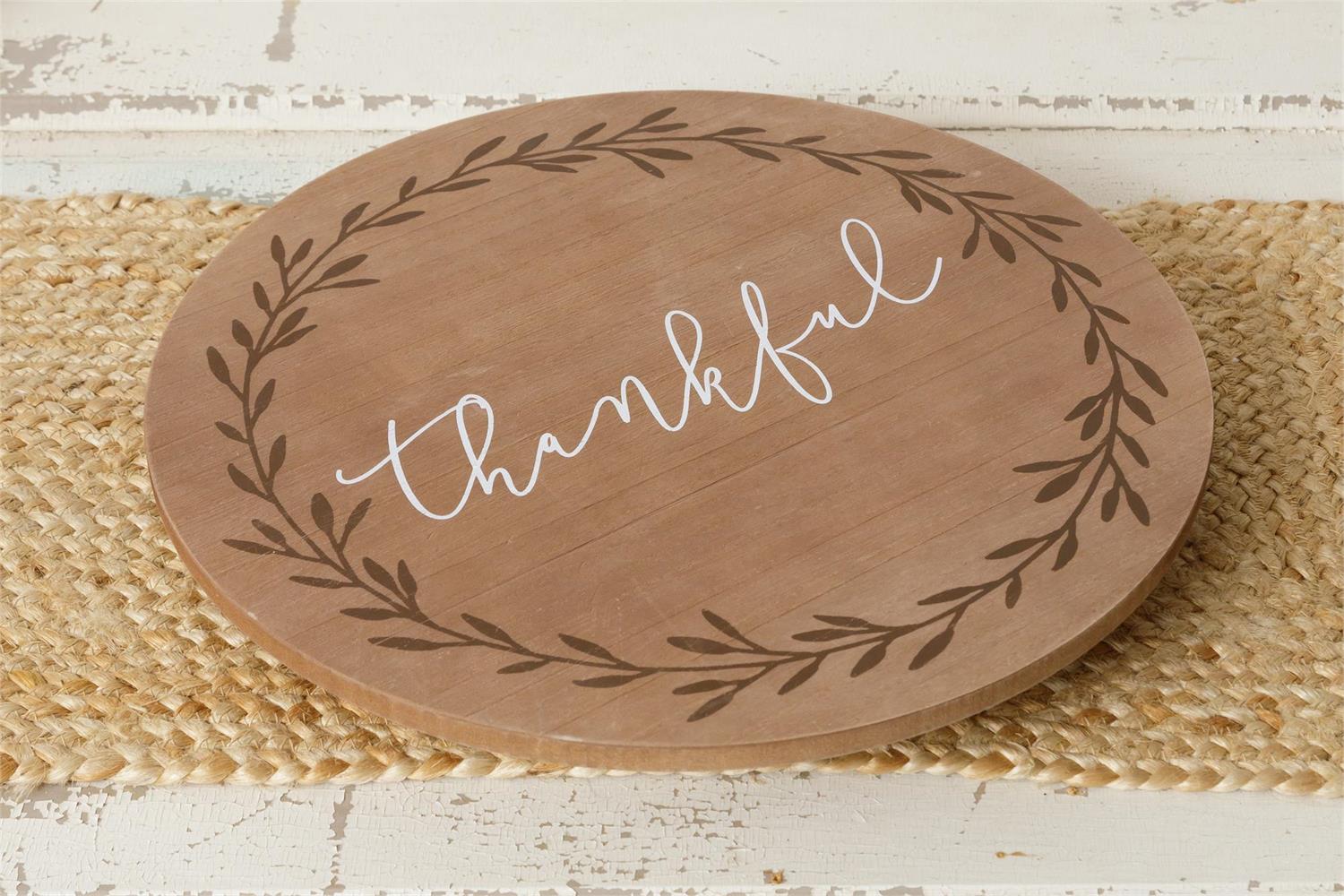 Wooden Lazy Susan Thankful