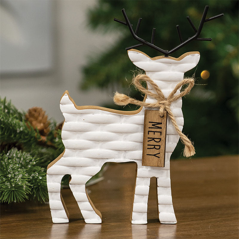 Woodland White Basketweave Deer Wood Sitter