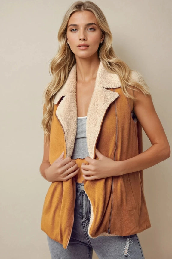 Zip Up Vest with Fuzzy Fur Lining