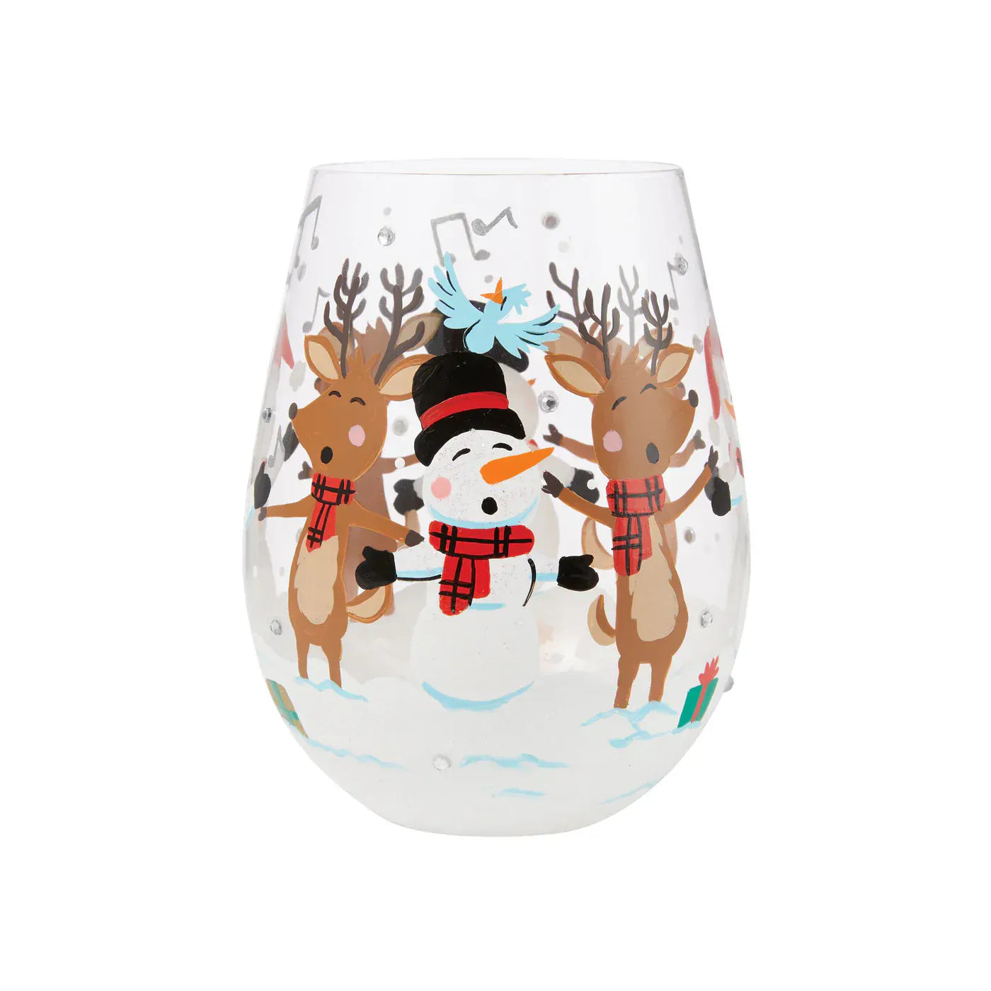 Enesco Wine Glass A-Caroling We Go Stemless Wine Glass