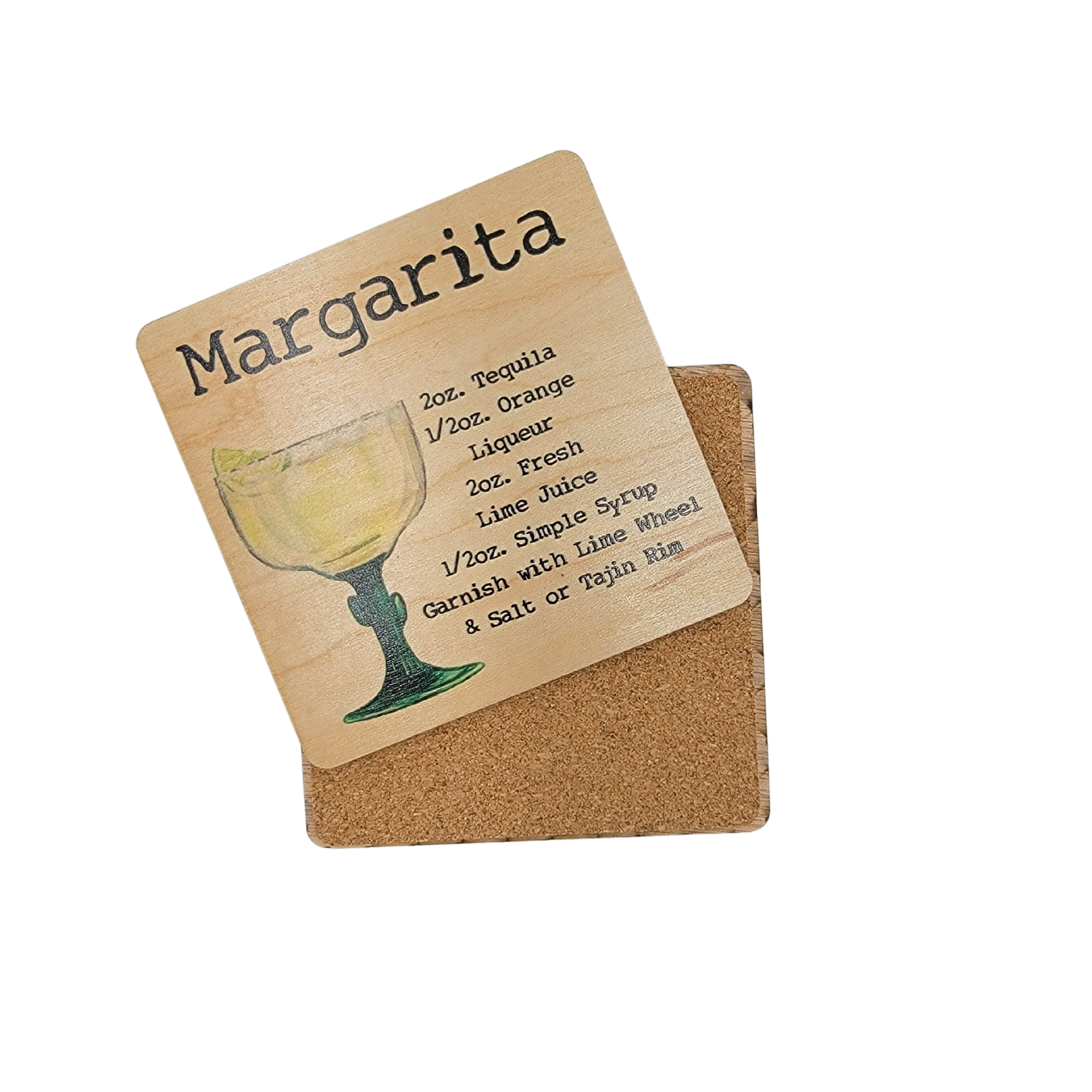 Margarita Cocktail Wooden Bar Coaster