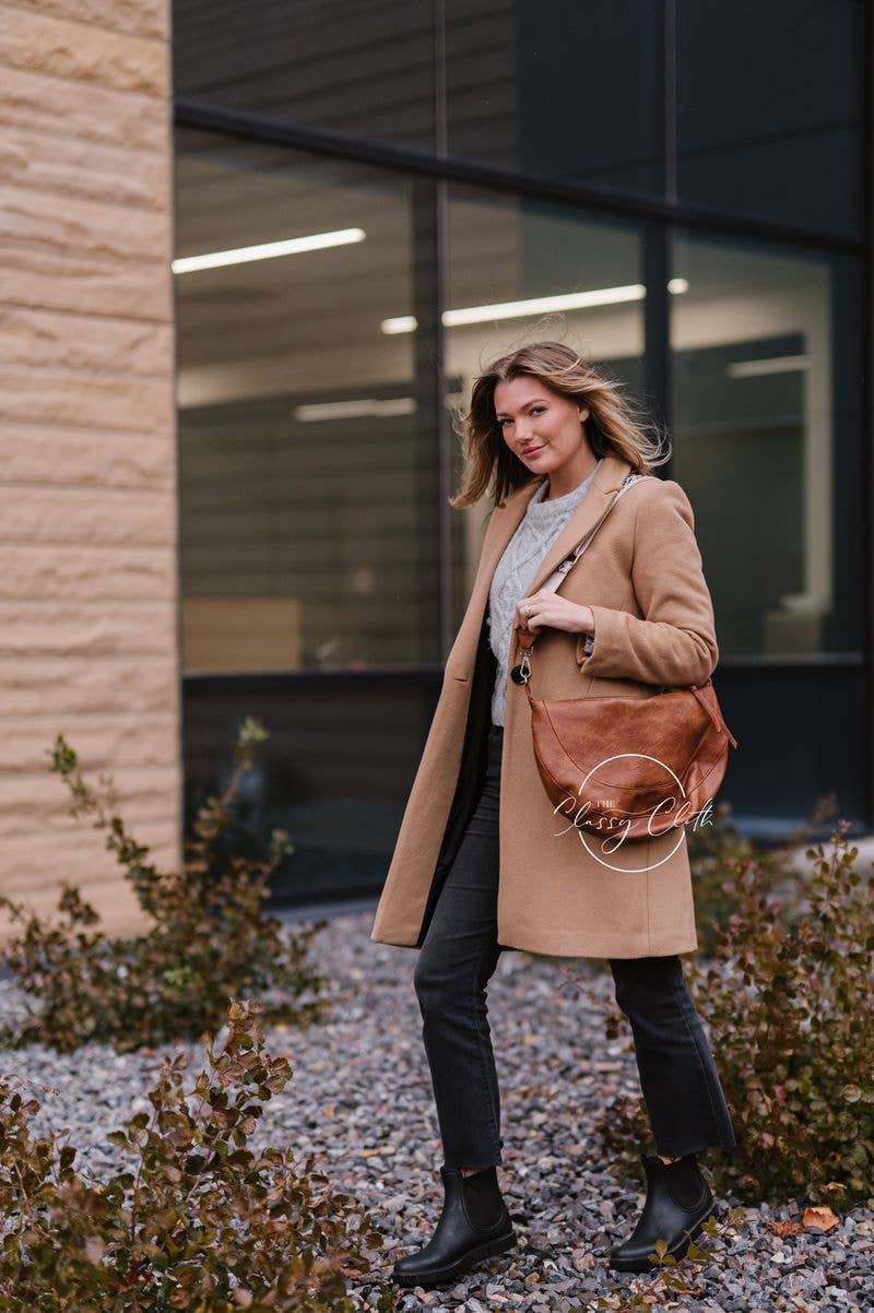 Camila Crescent Moon Bag w/Tan Neutral Boho Strap