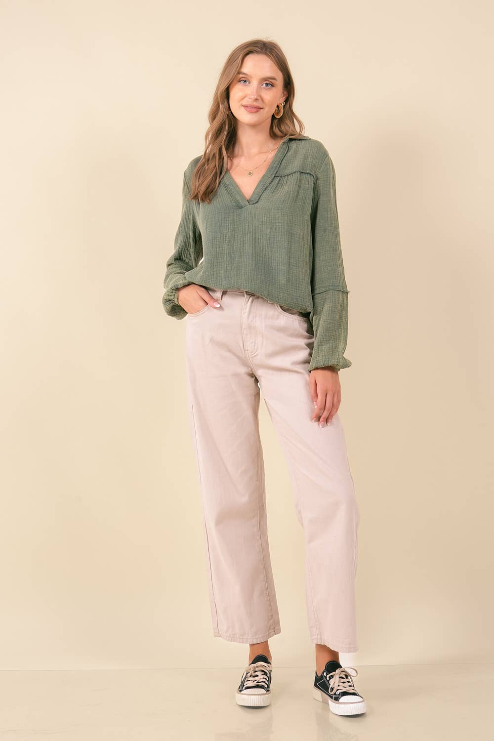 Vintage Washed Cotton Point Collard Shirt