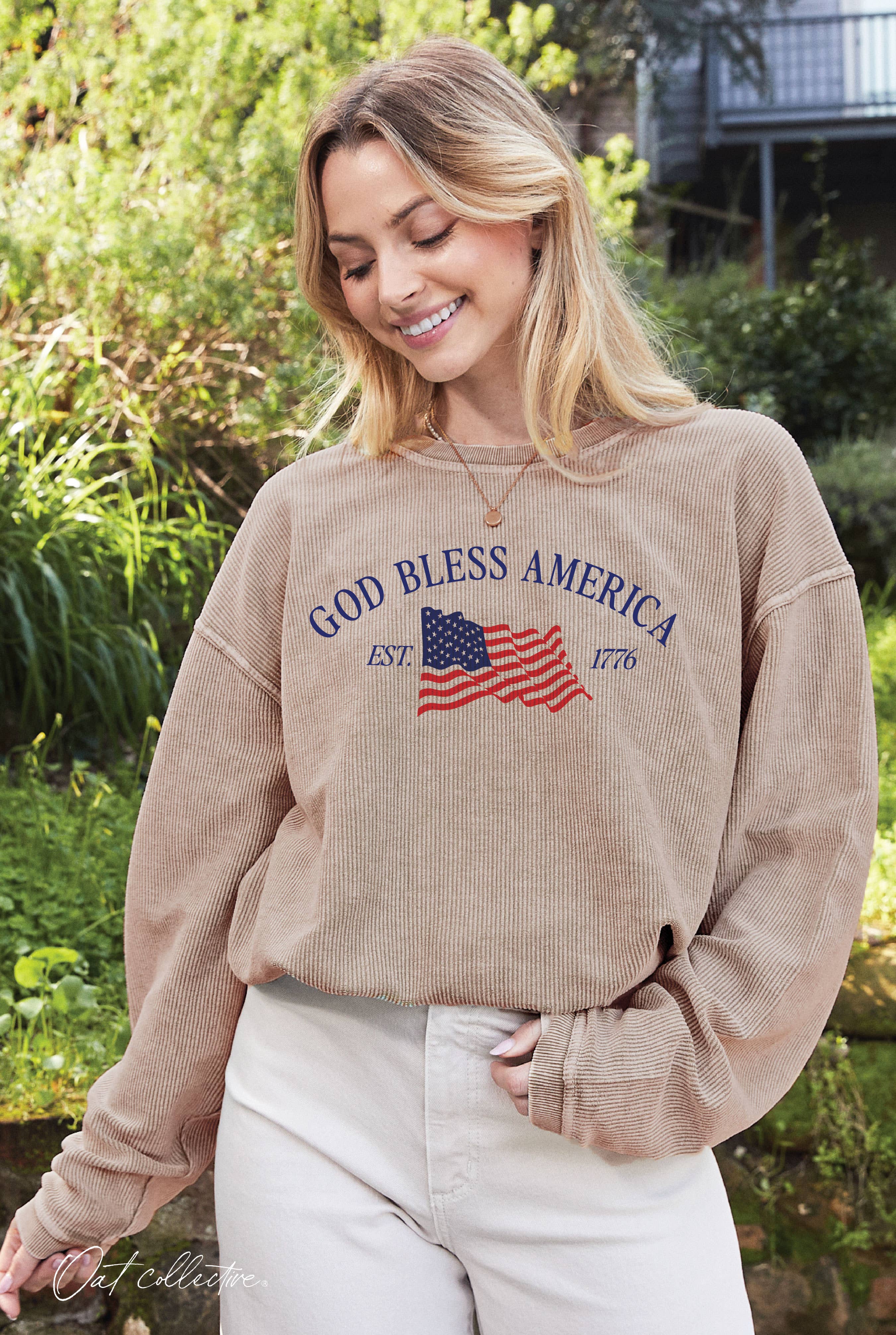 Vintage Vanilla God Bless America Est 1776 Pullover