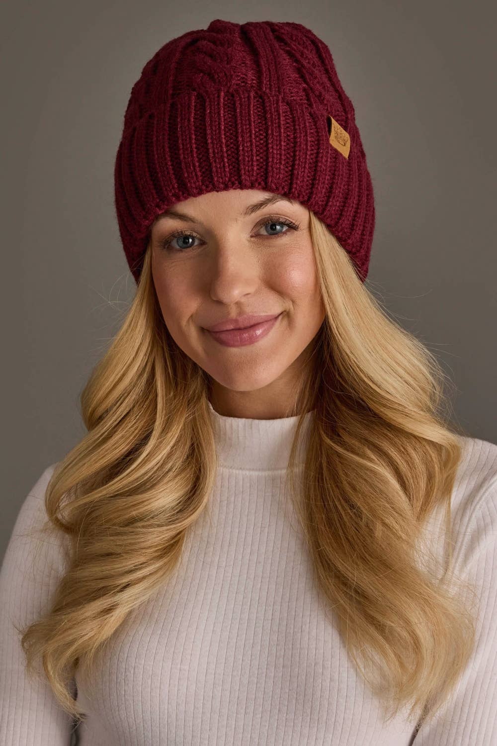 Burgundy Cable Knit Beanie