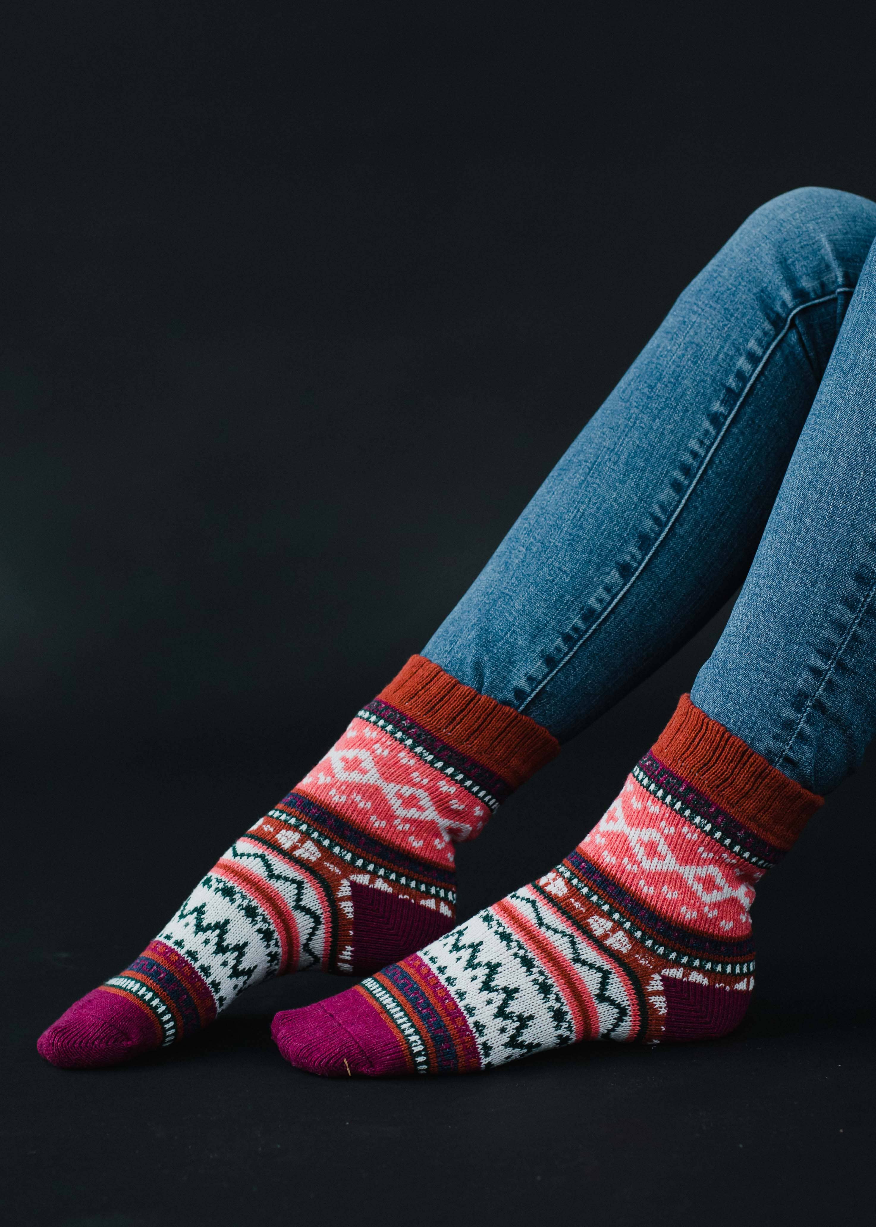 Fuchsia, White & Green Pattern Socks