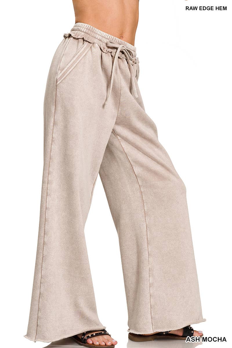 Acid Wash Fleece Palazzo Sweatpants With Pockets