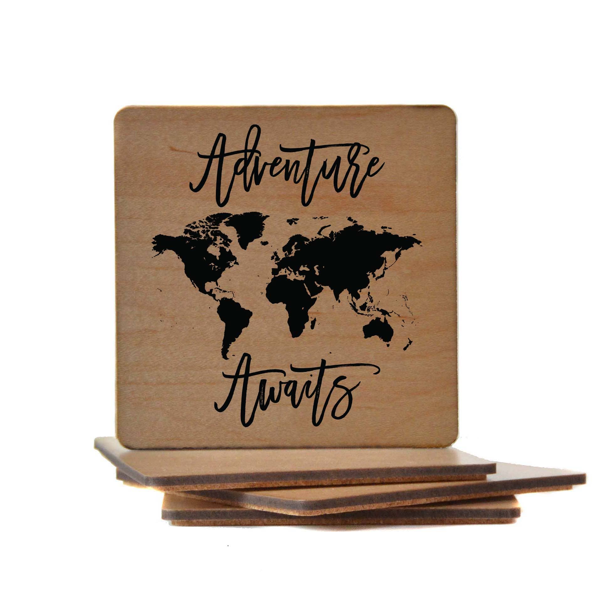 Driftless Studios Adventure Awaits Travel Wood Coaster With Cork